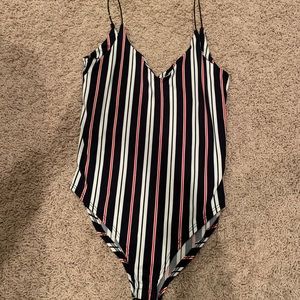 V-neck striped bodysuit